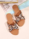 Criss Cross Snakeskin Slide Sandals