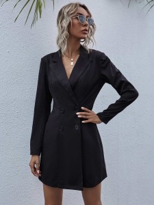 Double Breasted Lapel Collar Blazer Dress