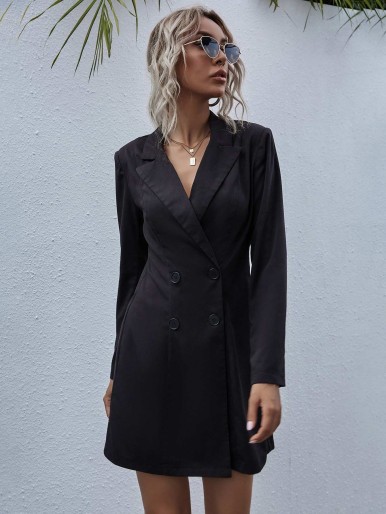 Double Breasted Lapel Collar Blazer Dress