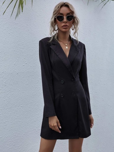 Double Breasted Lapel Collar Blazer Dress