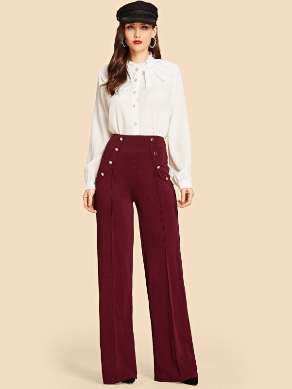 Double Button Wide Leg Pants