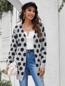 Double Pocket Polka-dot Pattern Cardigan