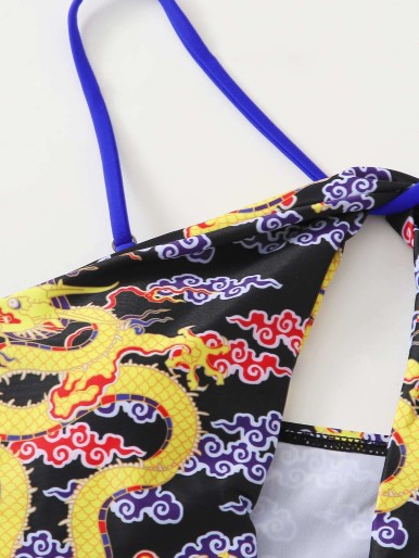 Dragon Print Cut-out Bikini Swimsuit