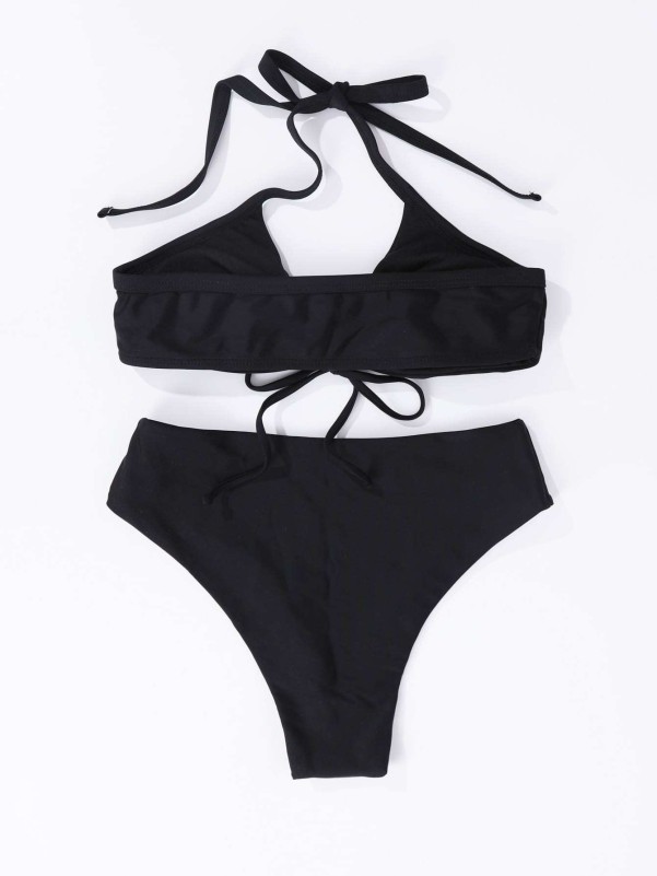 Drawstring Front High Waisted Bikini Swimsuit