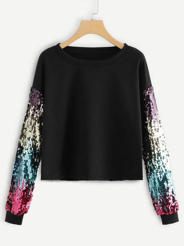 Drop Shoulder Contrast Sequin Sweatshirt