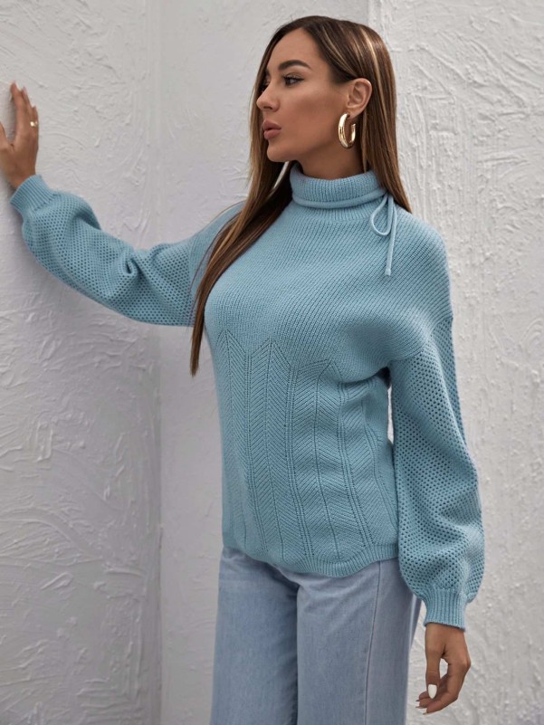 Scalloped Neck Pointelle Sweater