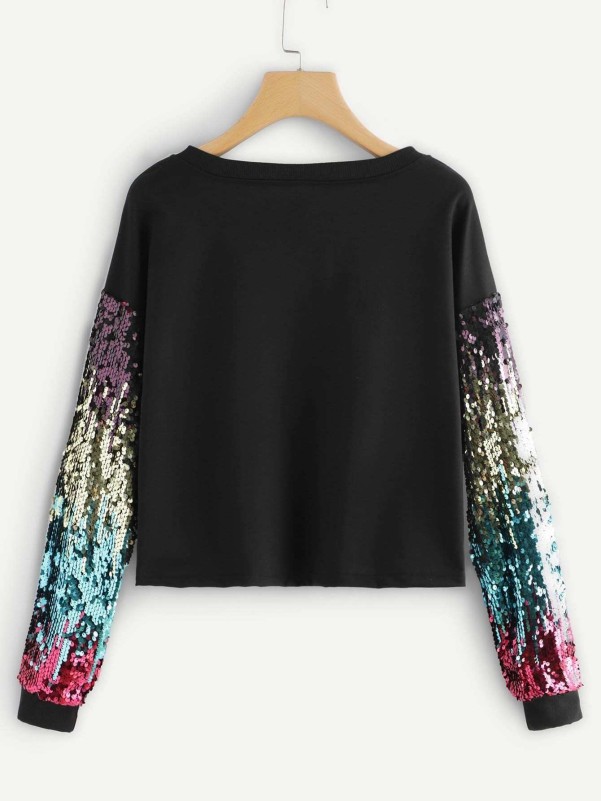 Drop Shoulder Contrast Sequin Sweatshirt