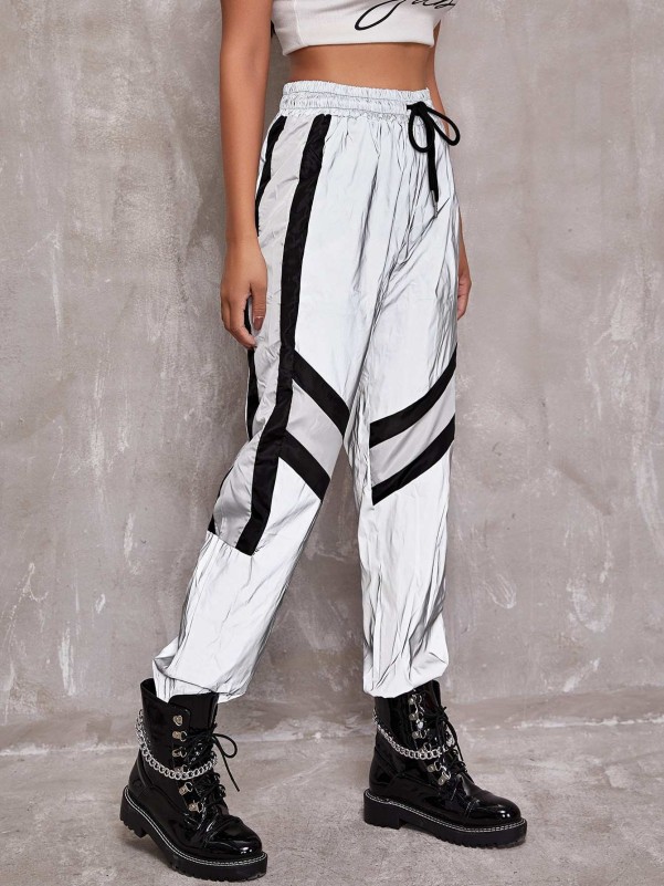 Drawstring Waist & Reflective Trim Lounge Pants