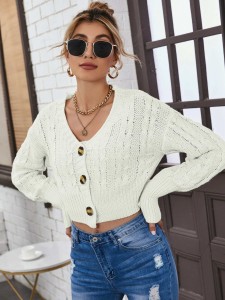 Drop Shoulder Cable Knit Cardigan & Camisole Set