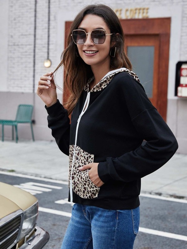 Leopard zip sale up hoodie