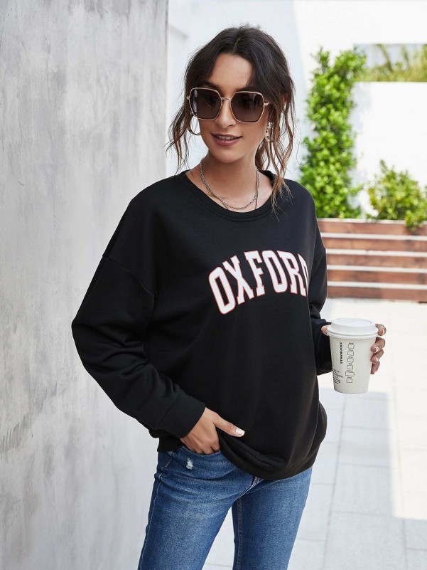 Drop shoulder discount letter graphic pullover