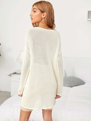 Drop Shoulder Solid Longline Sweater