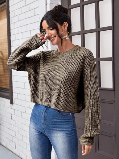 Drop Shoulder Solid Oversize Sweater