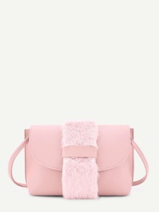 Faux Fur Detail PU Crossbody Bag