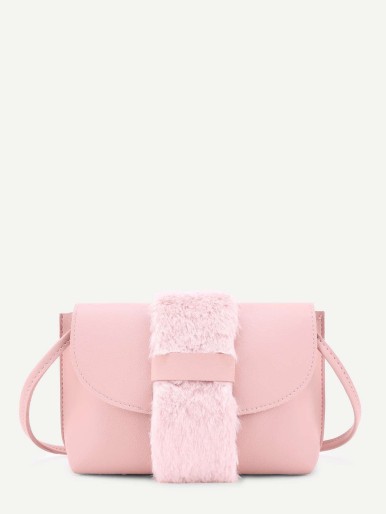 Faux Fur Detail PU Crossbody Bag