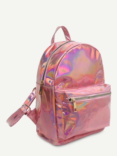 Zipper Pocket Front PU Backpack