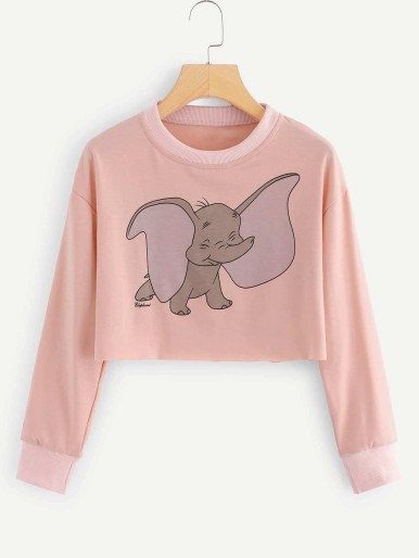 Elephant Print Crop Sweatshirt