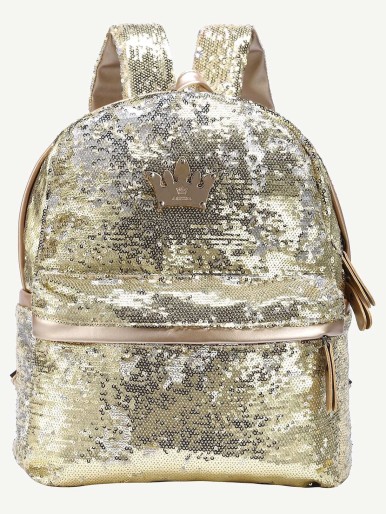Gold Sequin Crown Embellished Backpack