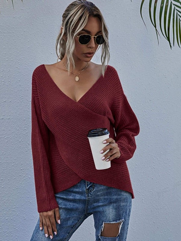 Drop Shoulder Wrap Sweater