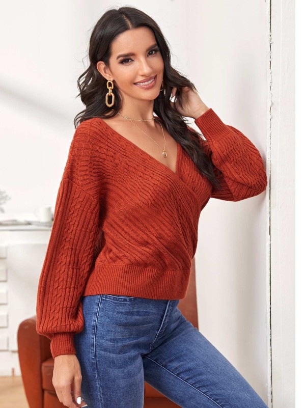 Drop Shoulder Wrap Sweater