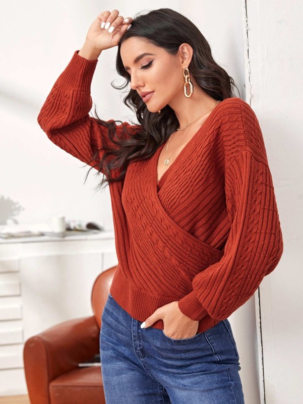 Drop Shoulder Wrap Sweater