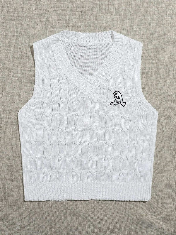 Embroidered Letter Cable Knit Sweater Vest