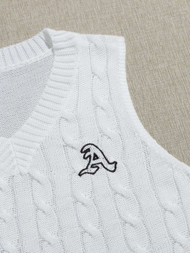 Embroidered Letter Cable Knit Sweater Vest