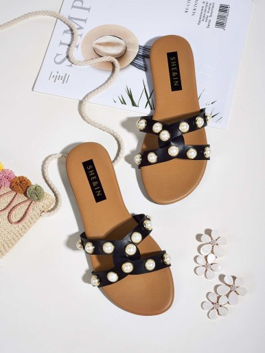 Faux Pearl Decor Slide Sandals