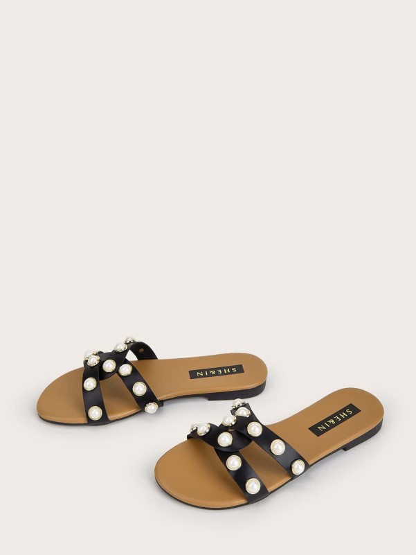 Faux Pearl Decor Slide Sandals