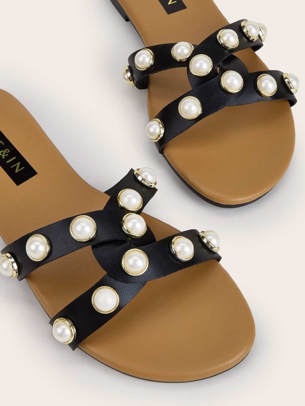 Faux Pearl Decor Slide Sandals