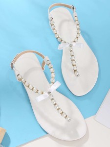 Faux Pearl Decor Thong Sandals