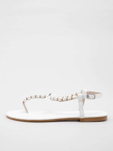 Faux Pearl Decor Thong Sandals