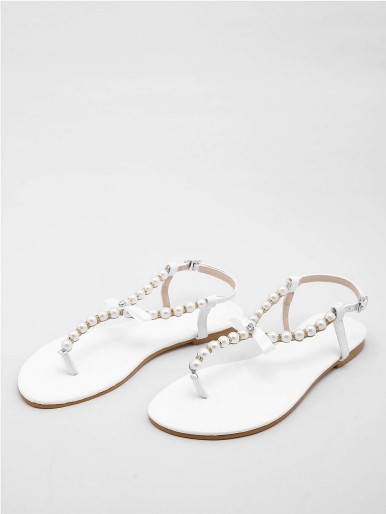 Faux Pearl Decor Thong Sandals