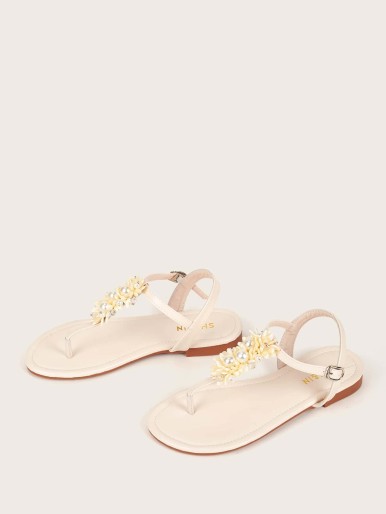 Faux Pearl Decor Thong Sandals