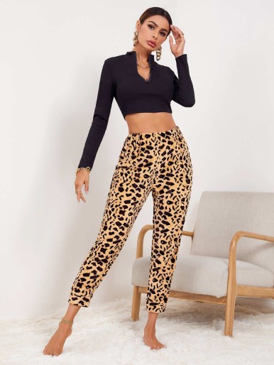 Flannel Leopard Pattern Sleep Pants