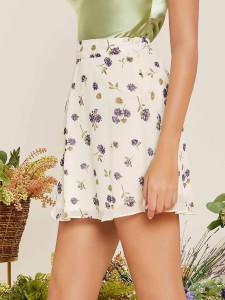 Flared A-Line Floral Mini Skirt