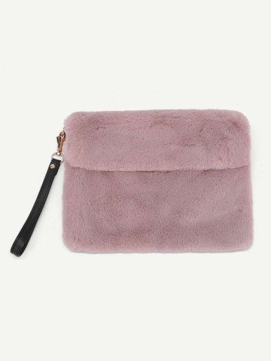 Faux Fur Clutch Bag With PU Strap