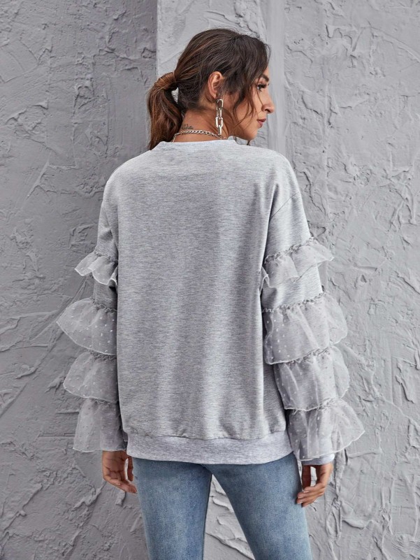 Flocked Mesh Layered Sleeve Sweatshirt