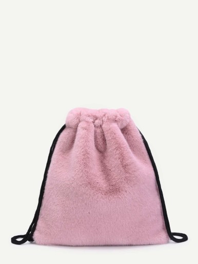 Faux Fur Drawstring Bag