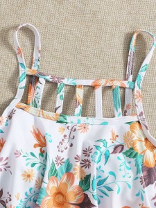 Floral Cut-out Hanky Hem High Waisted Bikini Swimsuit