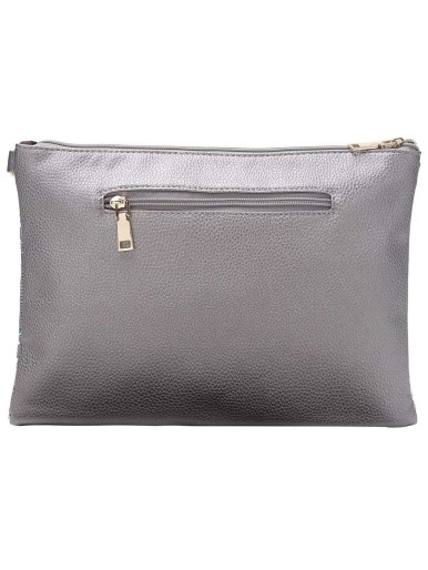 Embroided Lips Sequine Featured Silver Clutch Bag