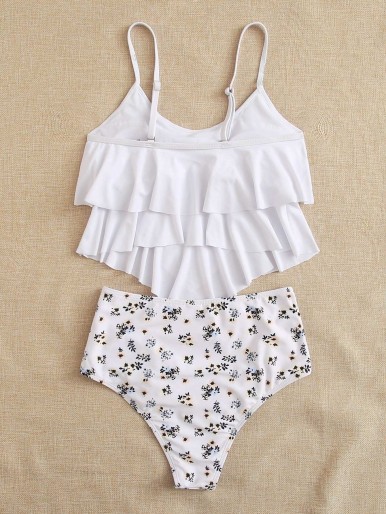 Floral Hanky Hem High Waisted Bikini Swimsuit