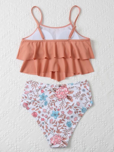 Floral Hanky Hem High Waisted Bikini Swimsuit