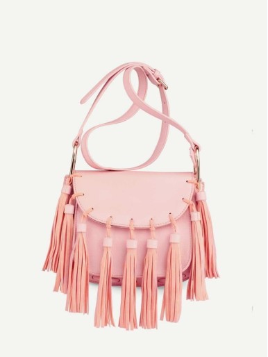 Tassel Decorated Flap Crossbody Bag