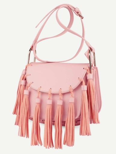 Tassel Decorated Flap Crossbody Bag