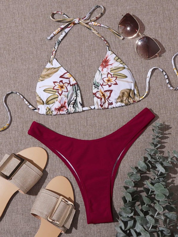 Floral Triangle High Cut Bikini Swimsuit