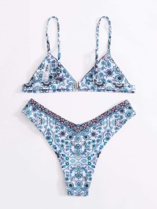 Floral Triangle High Cut Bikini Swimsuit