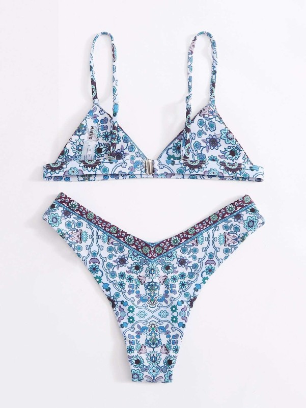 Floral Triangle High Cut Bikini Swimsuit