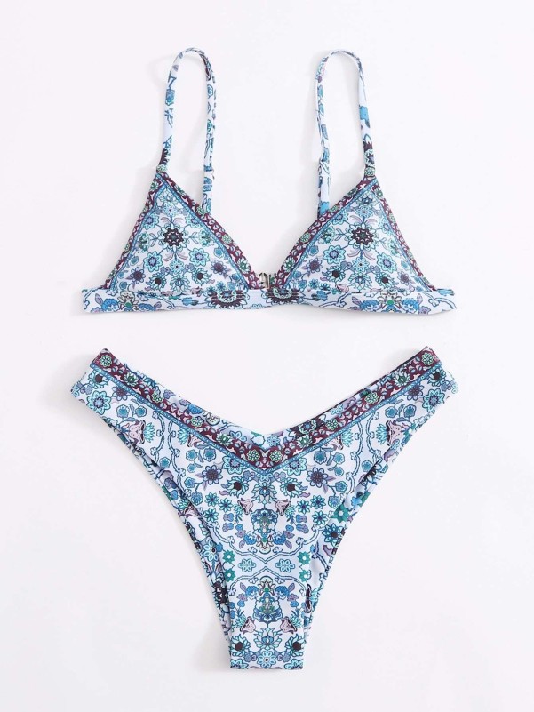 Floral Triangle High Cut Bikini Swimsuit