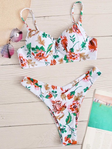 Floral Underwire High Cut Bikini Swimsuit